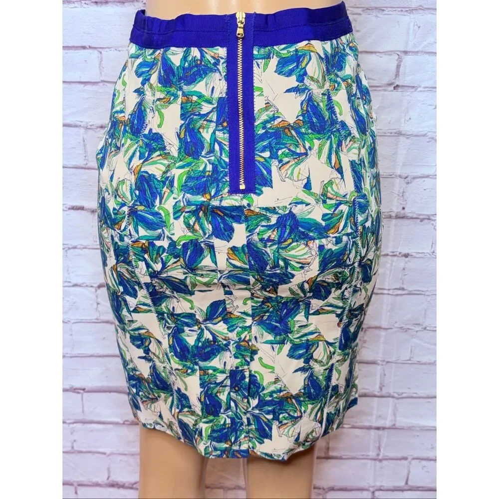 Club Monaco Womens Francis Blue Floral Fully Lined Straight Pencil Skirt Size 4
